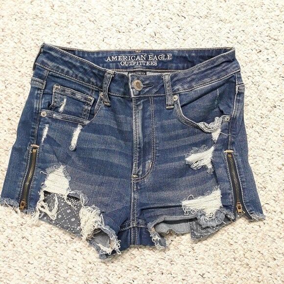 Pants - American Eagle Y2k Super High Rise Shortie Super Stretch Grunge Skater Girl 6